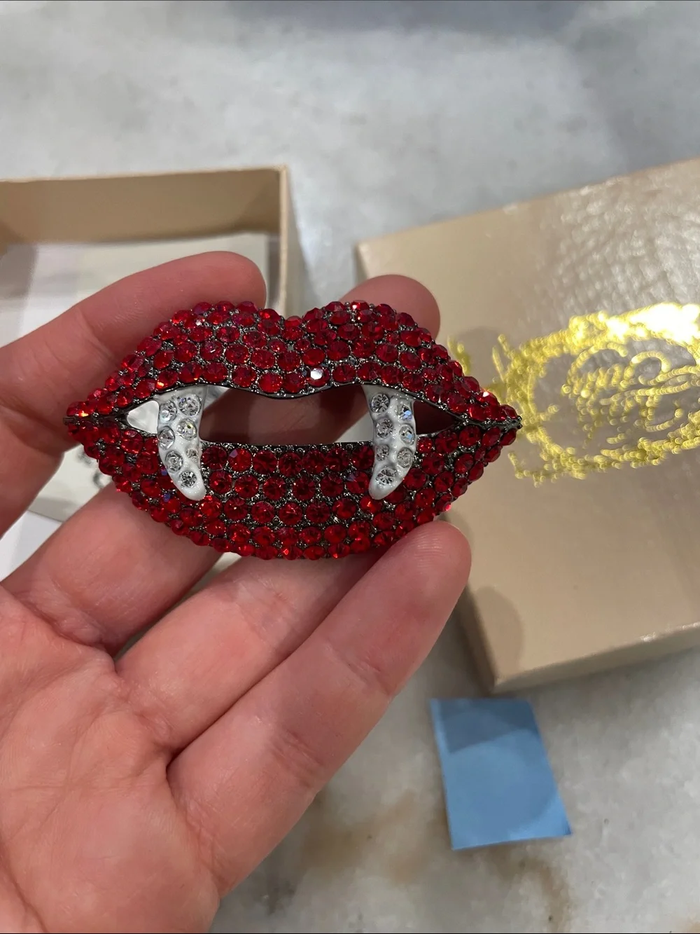 Kirks Folly Red Crystal Vampire Lip Brooch